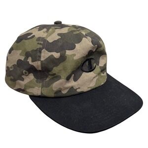 Champion Mens Camouflage Snapback Hat Black Flat Brim Camo Logo Cap OSFA